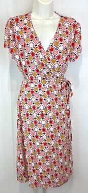 BODEN Summer Wrap Dress Short Sleeve Tie J0183 Geometric Pink Multi UK 16 US 12